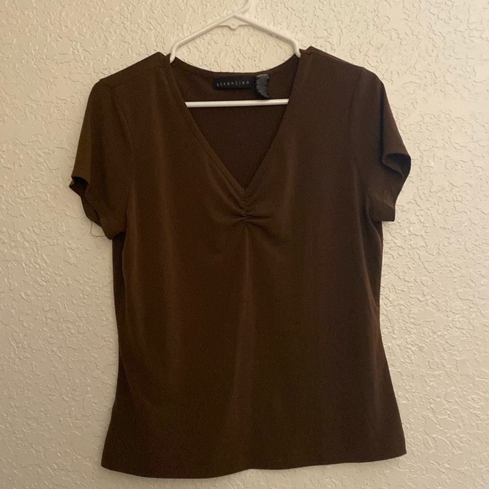 Woman’s brown blouse size Large, material polyester and spandex